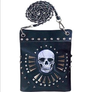 Skull Embroidery Rhinestone Studded Mini Crossbody Bag
